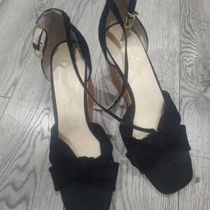 Jessica Simpson Black Knotted Bow Platform Wedge Sandals